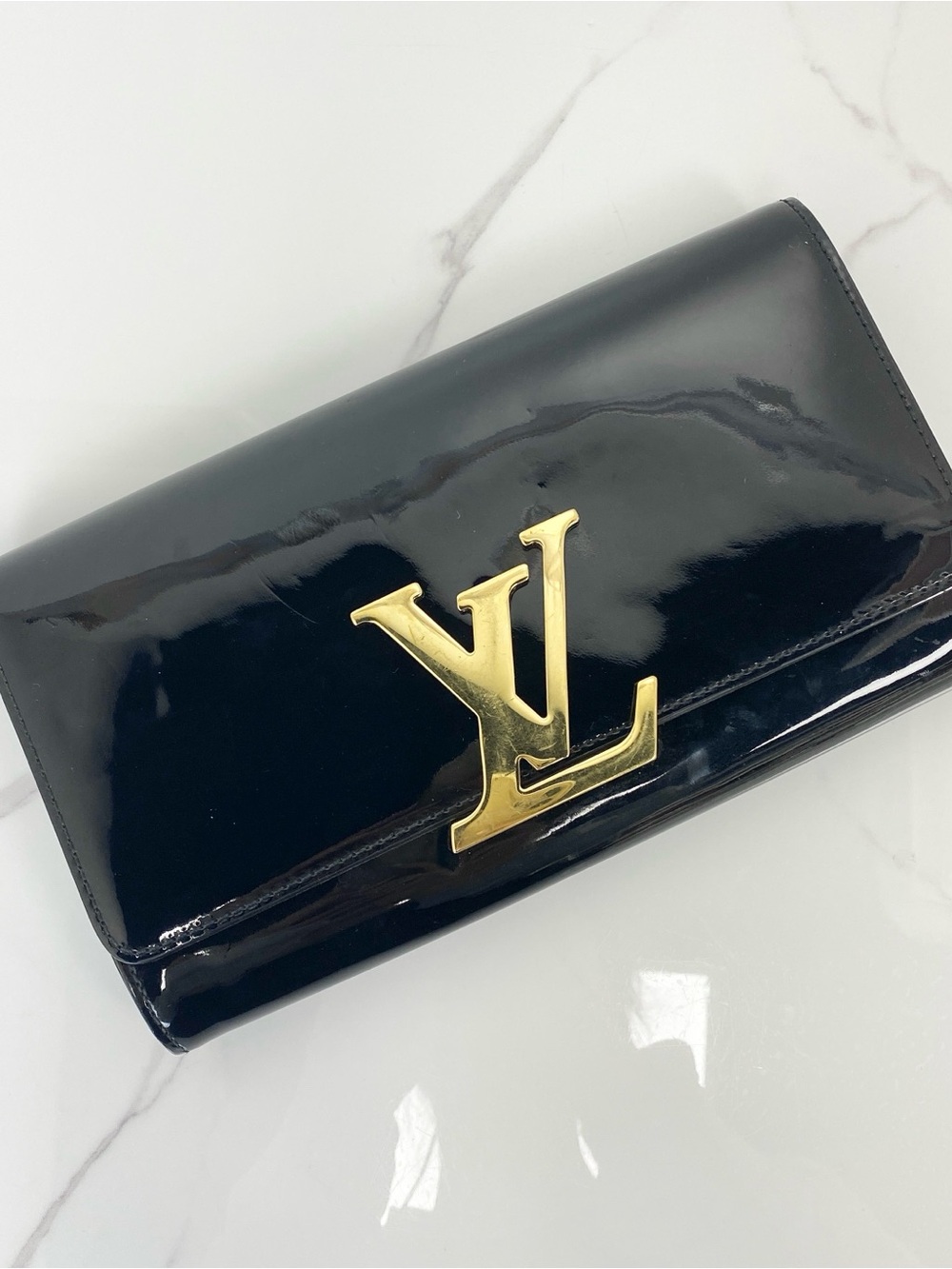 Louis Vuitton Louise Patent Leather Clutch Bag